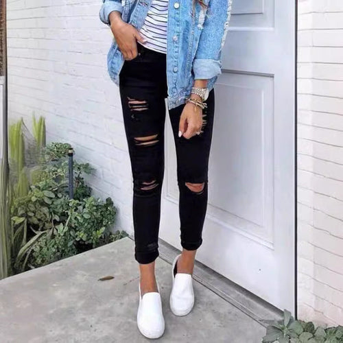 Ladies Skinny Jeans with Fashionable Rips Lune London