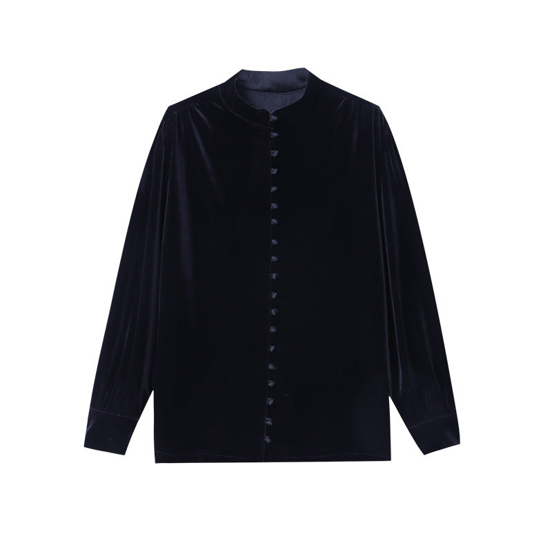 Women's velvet blouse with high collar and decorative buttons Chic & Stil