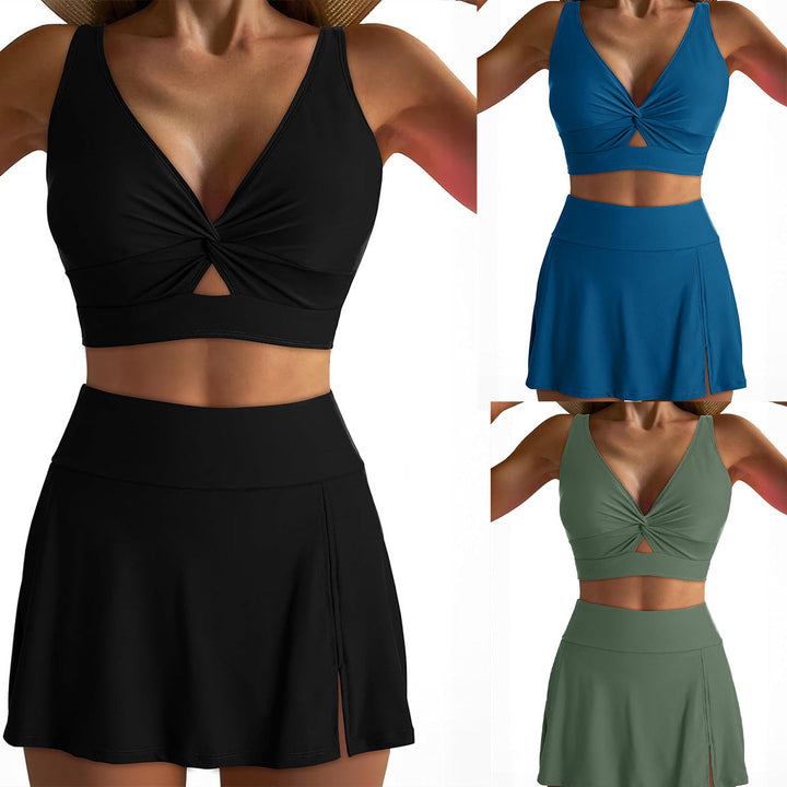 Women's Sporty Bikini Set with Fashionable Wrap Top and Chic Skirt Lune London