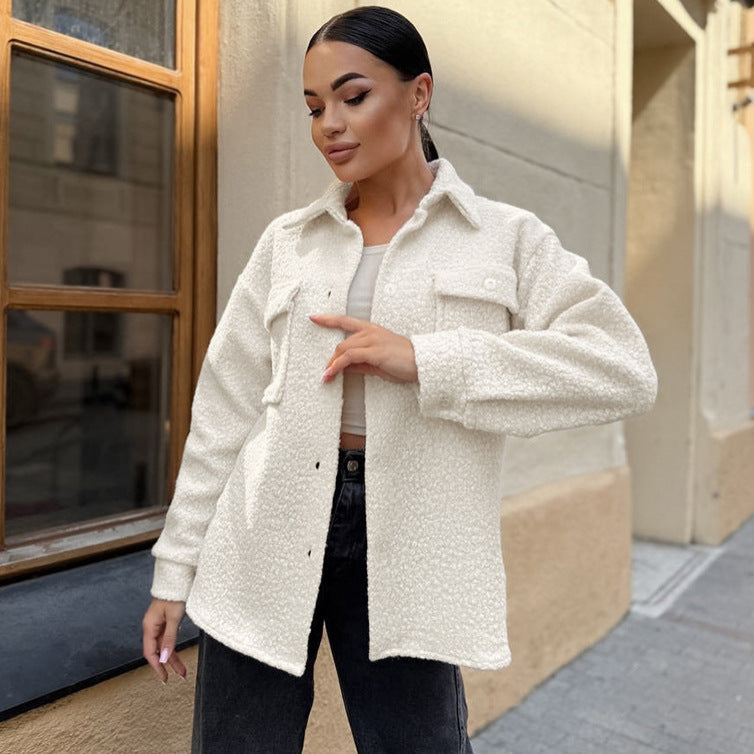 Ladies fluffy utility jacket with practical pockets Lune London
