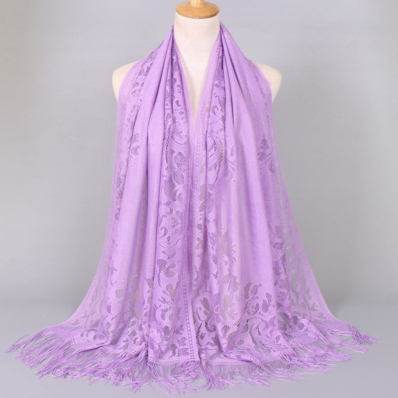 Women's Long Lace Scarf with Fringed Edges Lune London