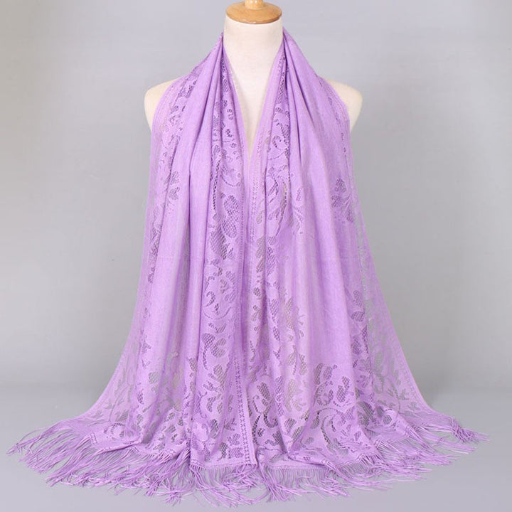 Women's Long Lace Scarf with Fringed Edges Lune London
