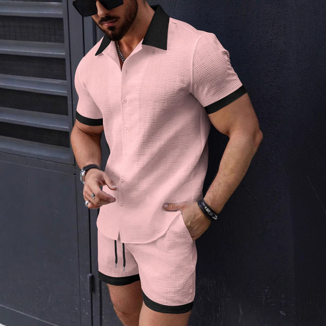Men's short sleeve shirt and structured design shorts Chic and Style