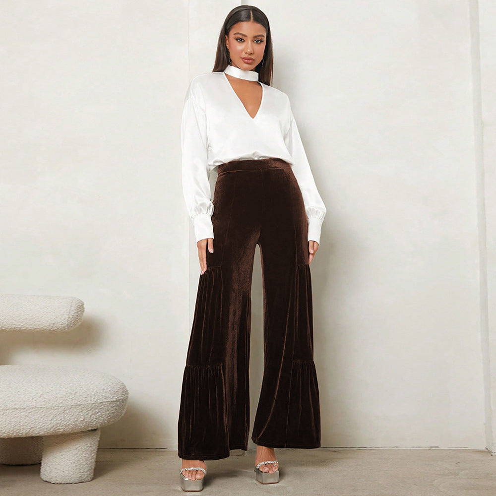 Women Loose Plush Pants with Pleats and High Waist Lune London