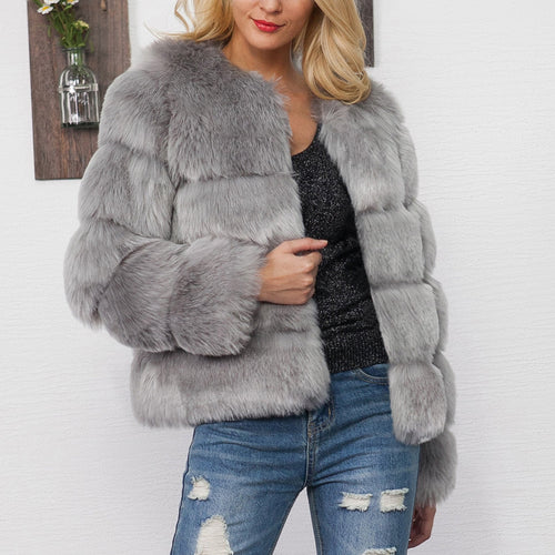 Women's Fluffy Faux Fur Jacket with Voluminous Sleeves and Elegant Cut Lune London