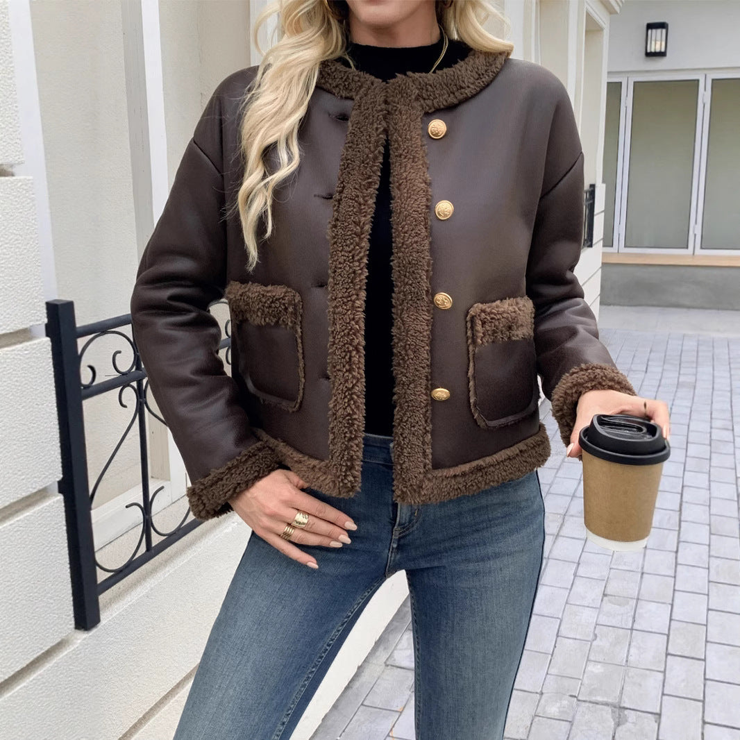 Leisure jacket for women with soft faux fur trims and button closures Lune London