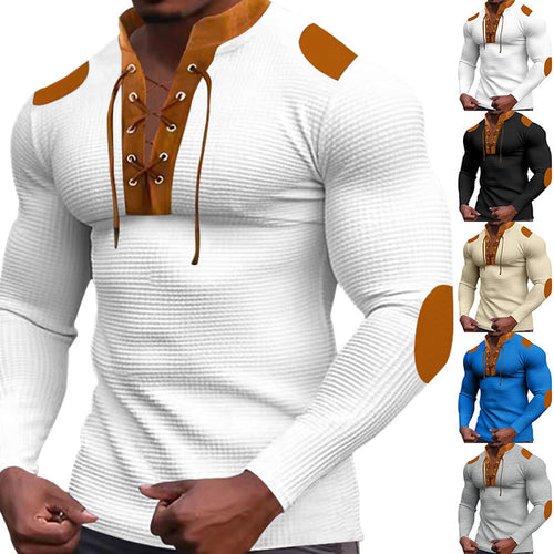 Men's Long Sleeve Henley Shirt with Textured Fabric and Stylish Design with Laces Lune London