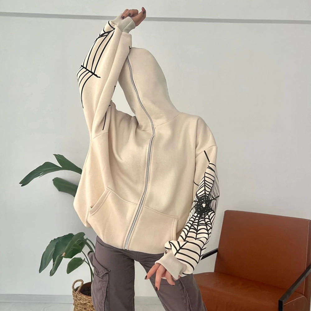 Hooded sweater for women with a unique spider web pattern and a generous cut Lune London