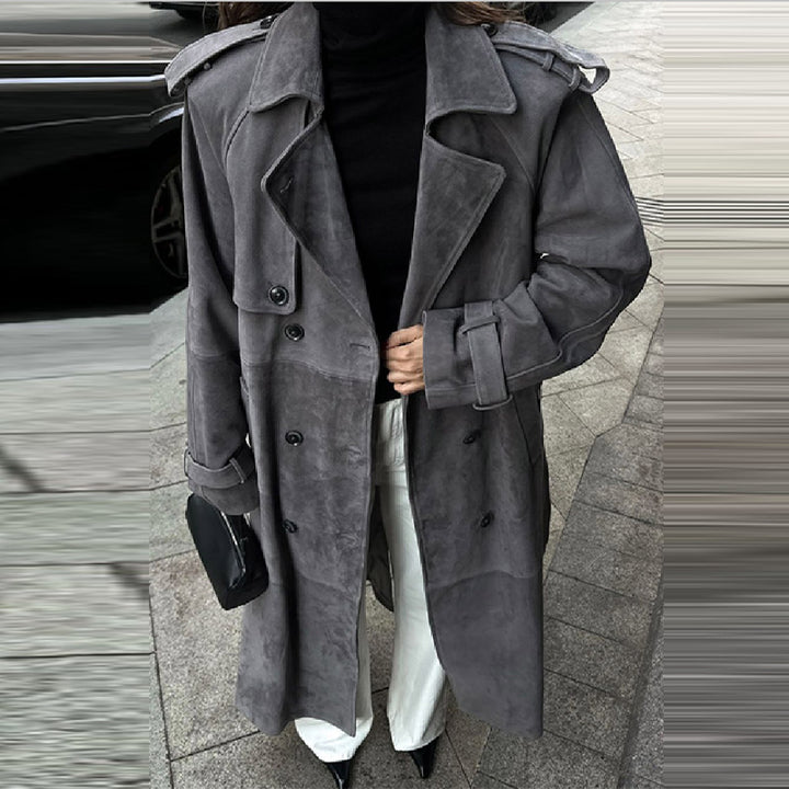 Ladies elegant long suede trench coat Lune London