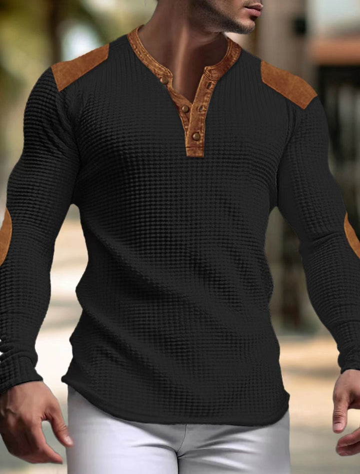 Men's Long Sleeve Henley Shirt with Textured Fabric and Contrasting Details Lune London