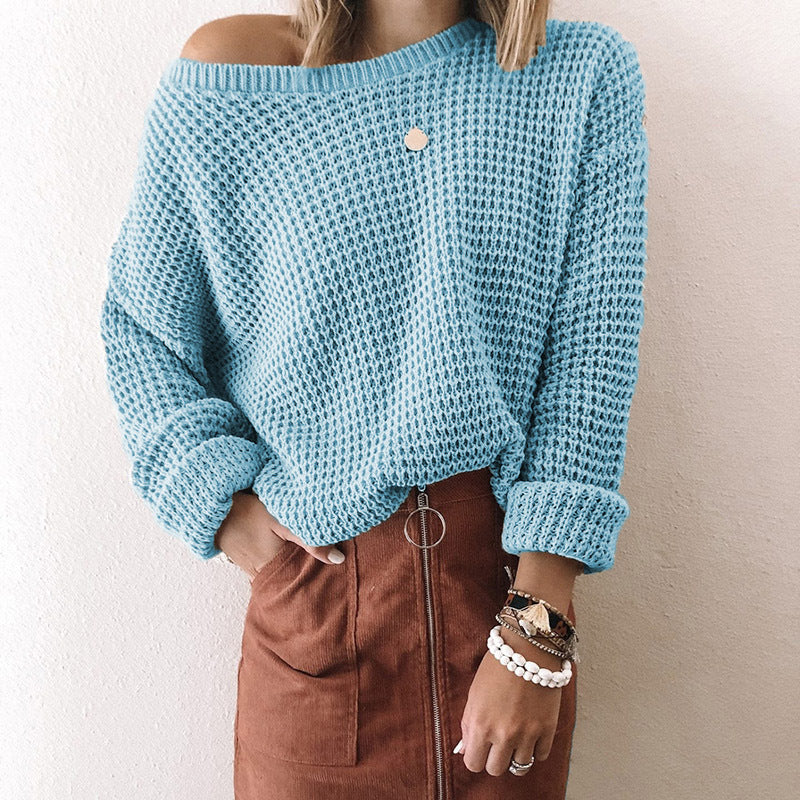 Women loose knit sweater with spiral structure and wide neckline Lune London