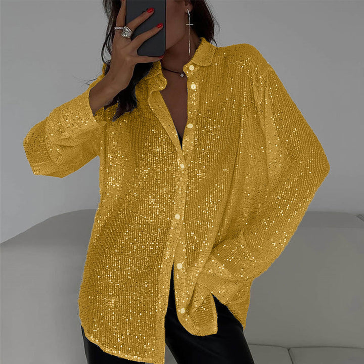 Women's Glittering Oversized Shirt Blouse Lune London