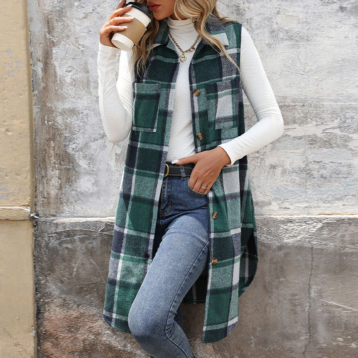 Ladies Long Square Cardigan with Buttons and Practical Pockets Lune London