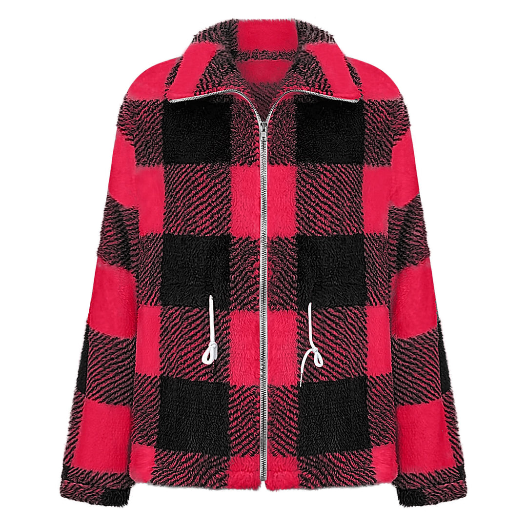 Fleece jacket for women with a trendy check pattern and practical pockets Lune London