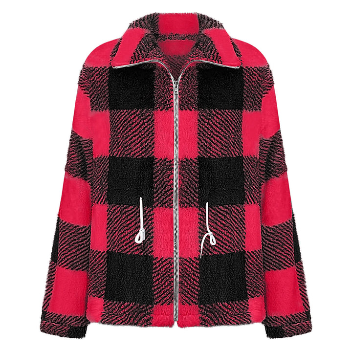 Fleece jacket for women with a trendy check pattern and practical pockets Lune London