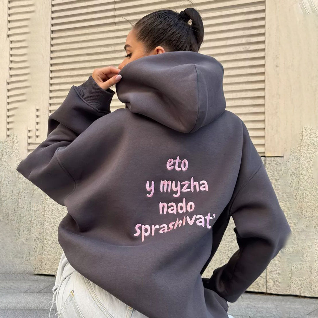 Women Oversized Hoodie with Creative Embroidery Details Lune London