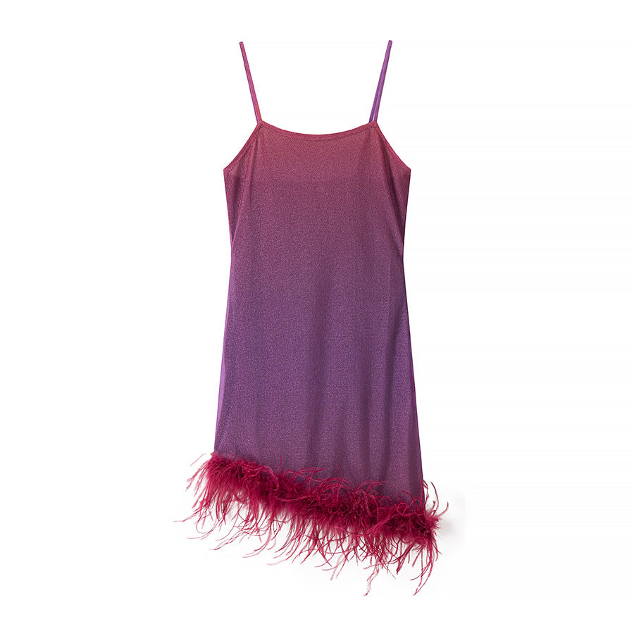 Glamorous ruffled dress for women with spaghetti straps and a feather-shaped hem Lune London