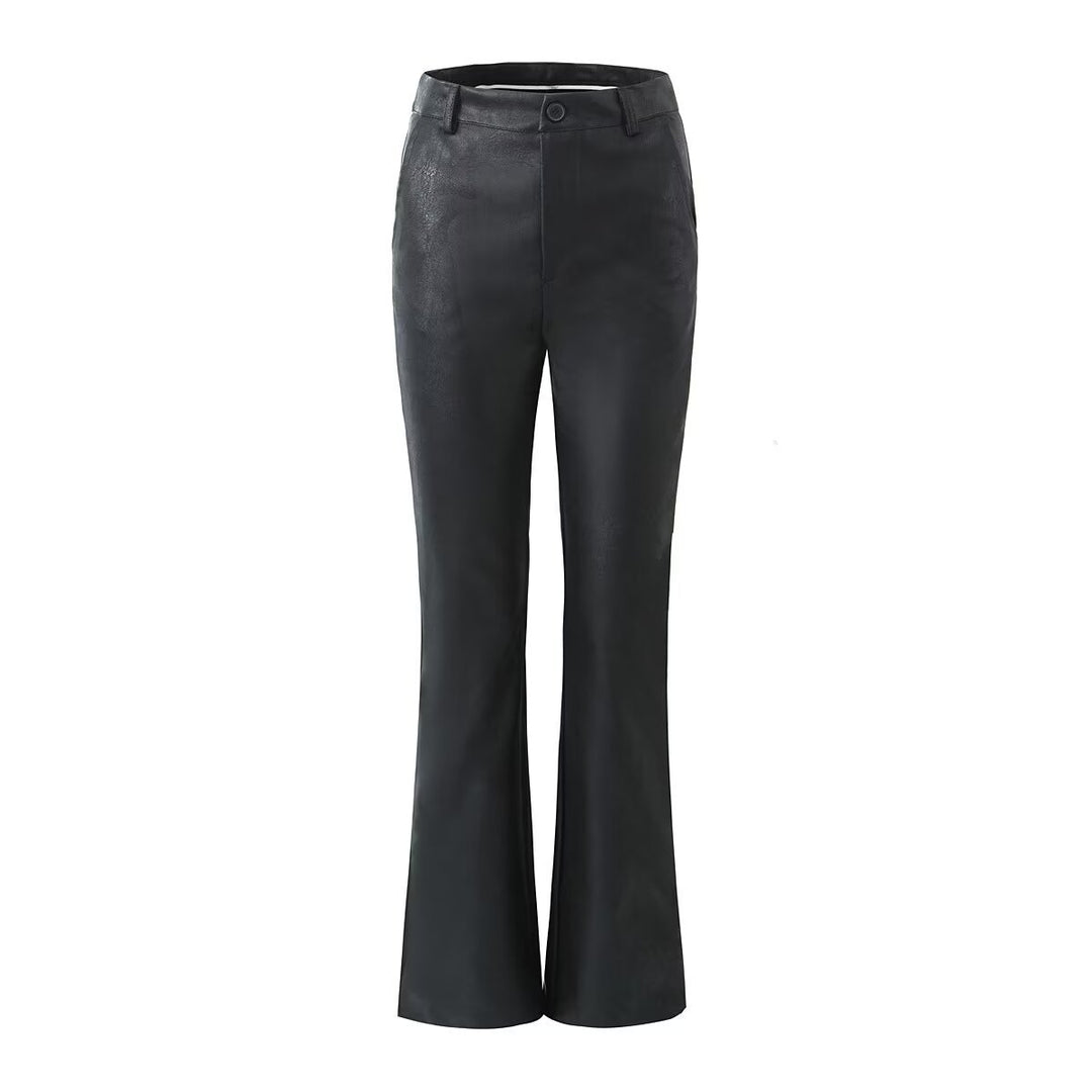 Faux leather flared trousers for women with an elegant cut and a high waist Lune London