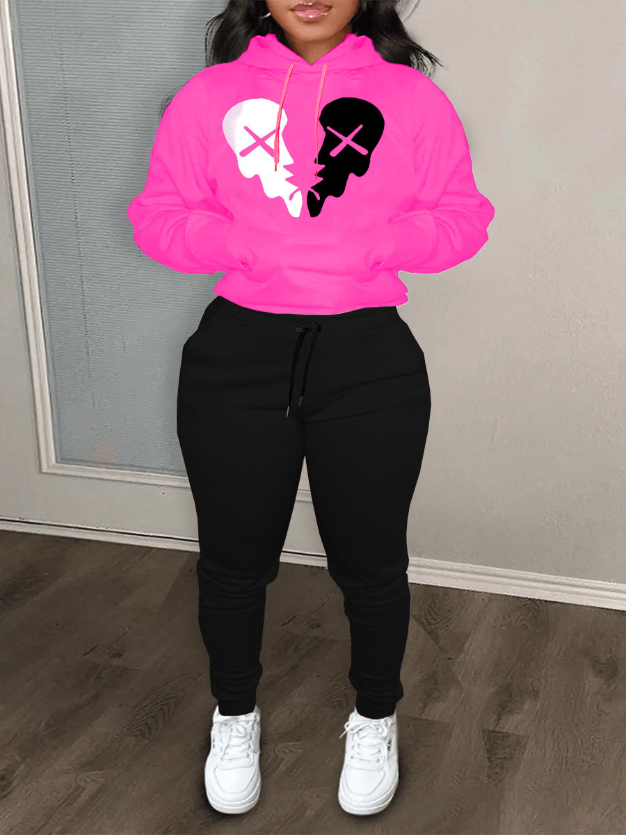 Women's jogger set and sporty hoodie with creative skull pattern Lune London