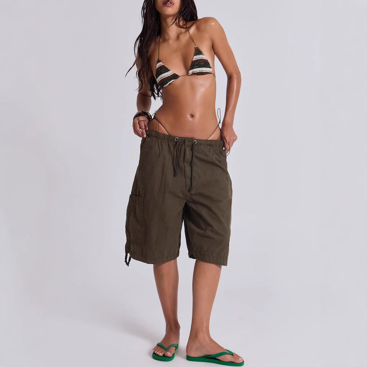 Women's casual short cargo shorts with adjustable waistband and practical pockets Lune London