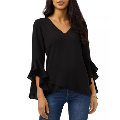 Women Elegant Blouse with Ruffle Details and Deep V-Neck Lune London