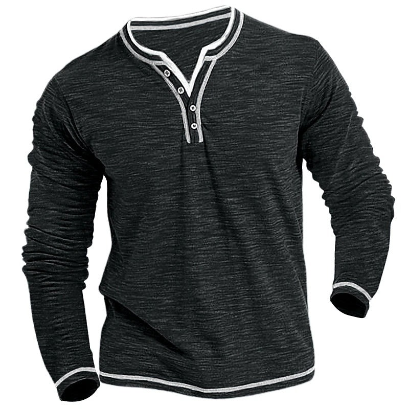 Men's Long Sleeve Henley T-Shirt with Contrast Stitching Lune London