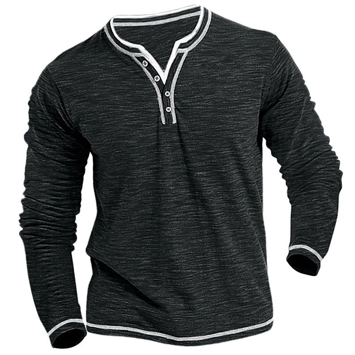 Men's Long Sleeve Henley T-Shirt with Contrast Stitching Lune London
