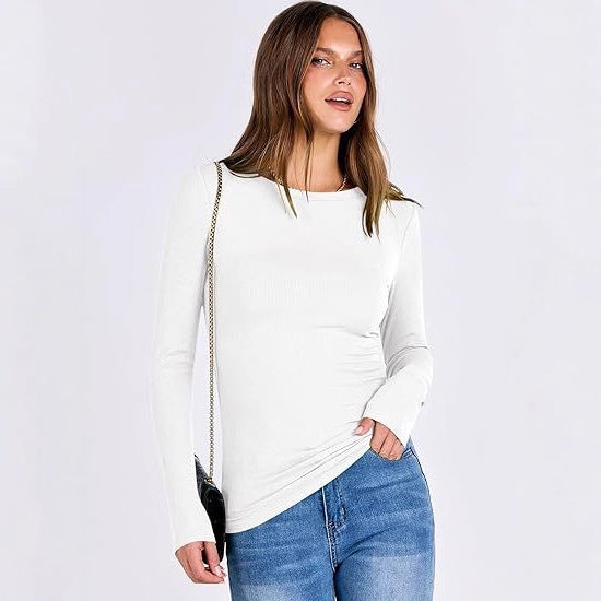 Long sleeve women's T-shirt with textured ribbed design and discreet round neck Lune London