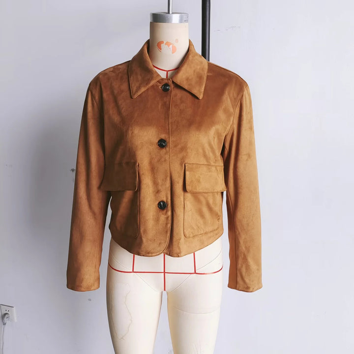 Fashionable short jacket for women in high-quality synthetic suede with practical pockets Lune London