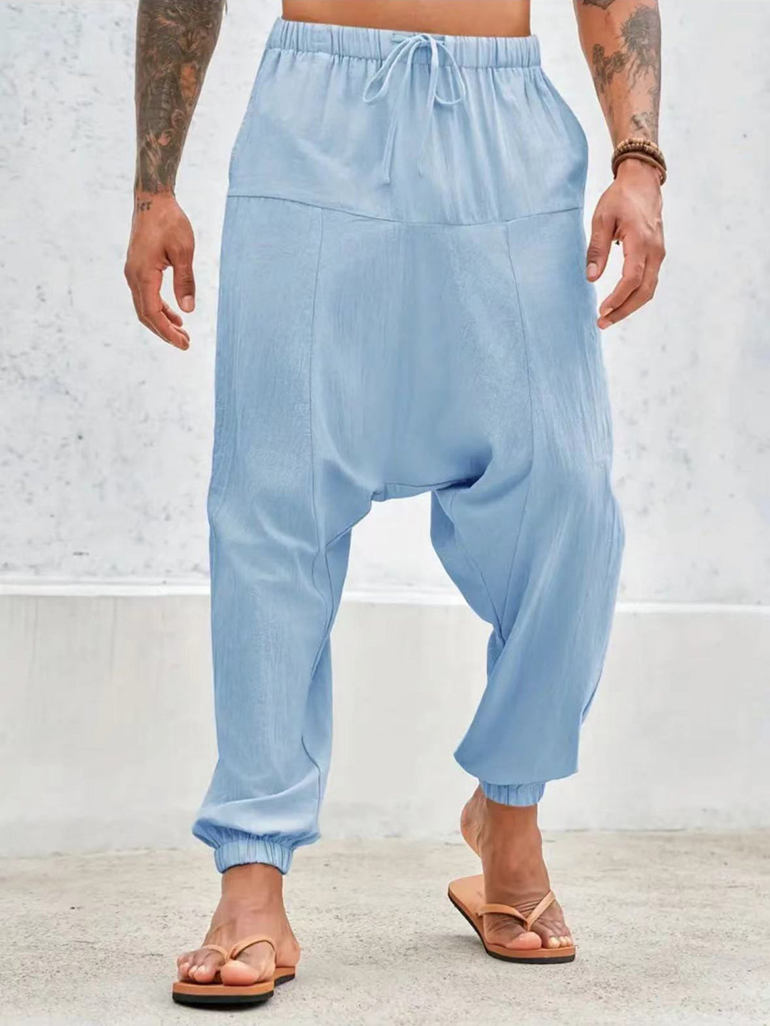 Casual harem pants for men with elastic waist and deep pockets Lune London