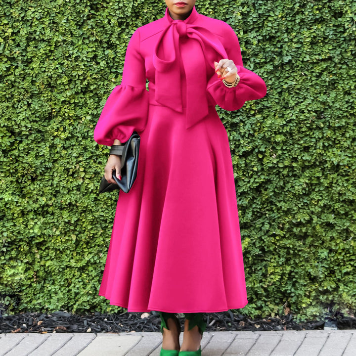 Midi dress for ladies with tie neck and voluminous sleeves Lune London
