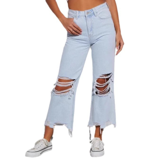 Jeans détruits pour femmes avec coupe loose et déchirures audacieuses Chic & Stil