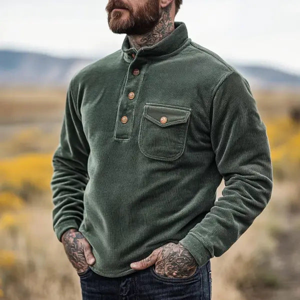 Fleece shirt for men with button placket and chest pocket Lune London