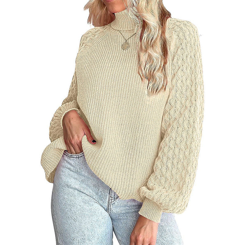 Thick knitted sweater for women with high collar and textured pattern Lune London