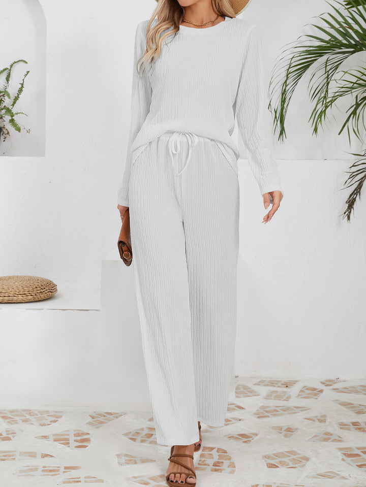Ensemble décontracté confortable pour femmes avec texture côtelée et taille élastique Chic & Stil