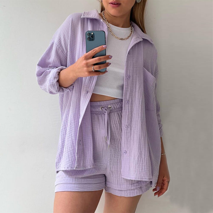 Casual set for women with short sleeves in breathable material with elastic waist Lune London
