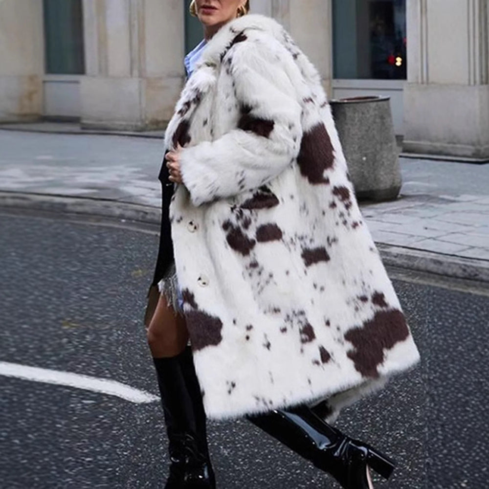 Luxury faux fur jacket for women with a striking animal print Lune London