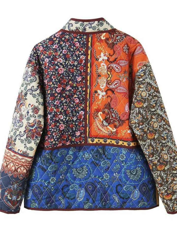 Quilted patchwork jacket for women with floral design and practical pockets Lune London
