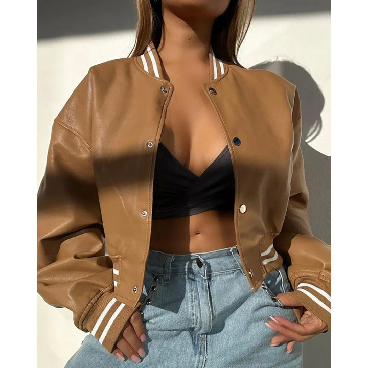 Veste en simili cuir sportive pour femmes dans le style classique Varsity avec rayures Chic & Stil