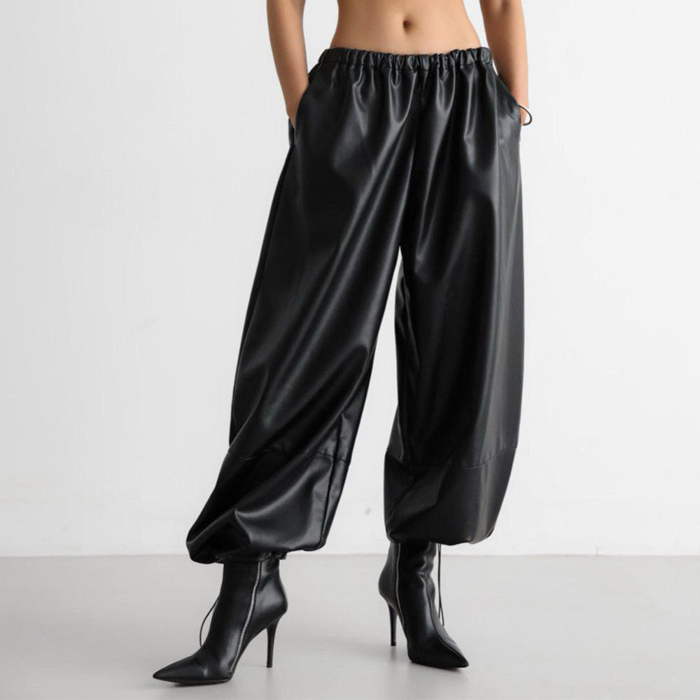 Trendy faux leather pants for women with elastic waistband Lune London