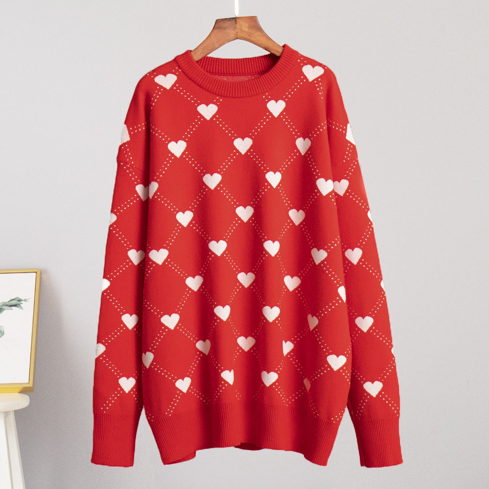 Ladies Knit Sweater with Heart Patterns and Casual Fit Lune London