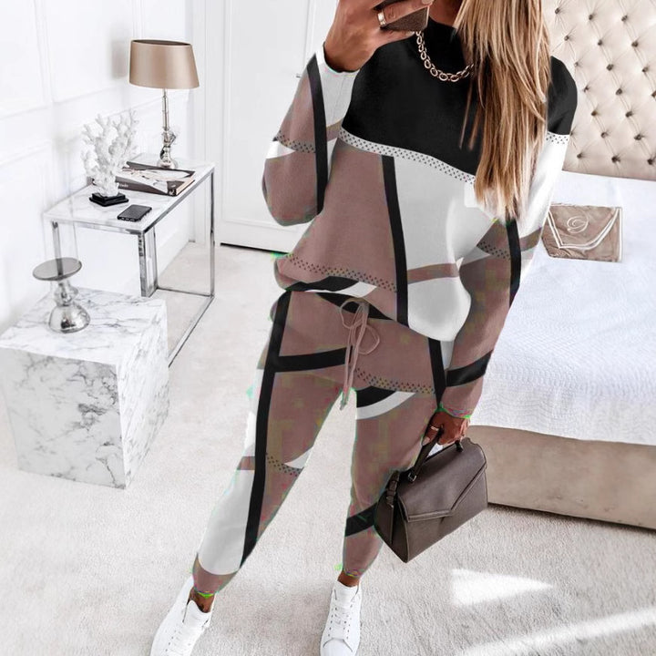 Ladies Stylish Leisure Set with Geometric Pattern and Chic Cut