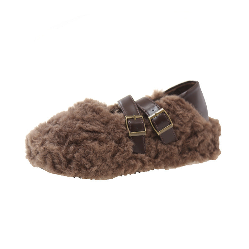 Plush slippers for women with adjustable strap design Lune London