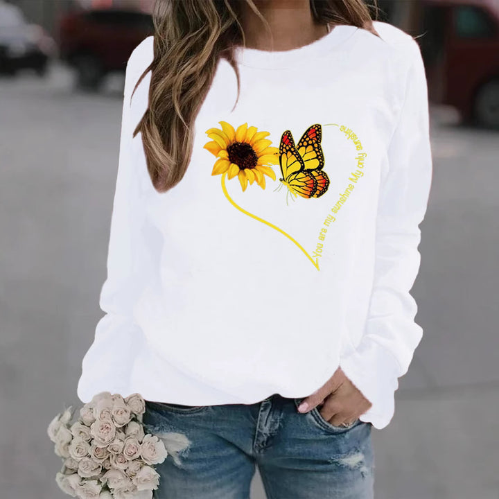 Sweatshirt pour femmes avec motif graphique de papillon et de tournesol Chic & Stil