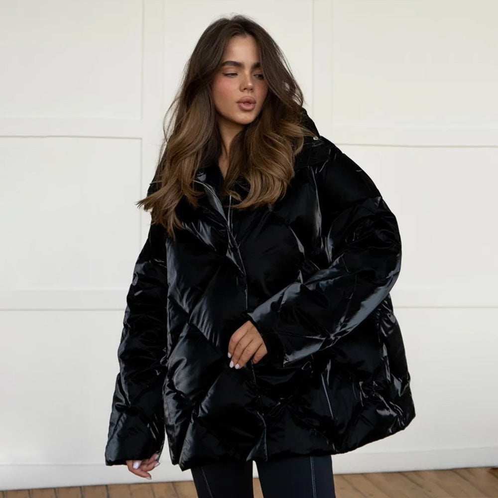Ladies padded quilted jacket with high collar and practical pockets Lune London