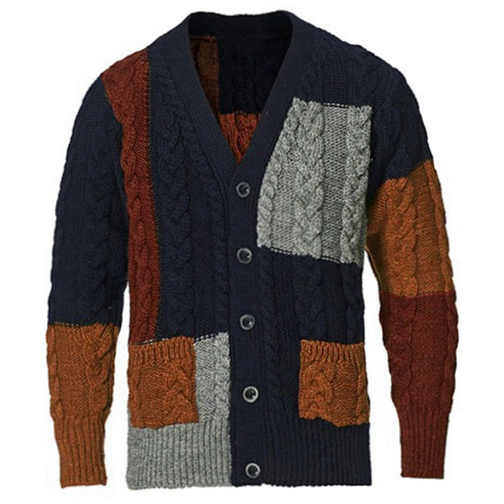 Men's knitted jacket with multicolored pattern and practical pockets Lune London