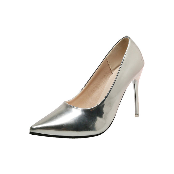Elegant and fashionable ladies' high heel pumps with pointed design and glossy surface Lune London