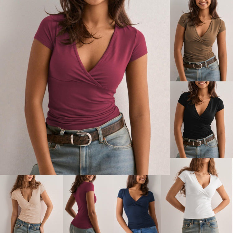 Women's Form-Fitting Wrap Top with V-Neck Lune London