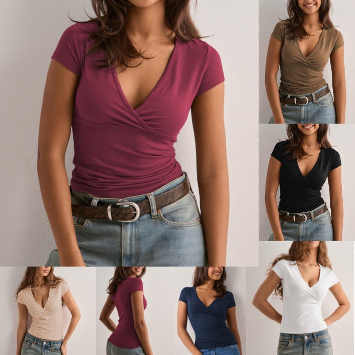 Women's Form-Fitting Wrap Top with V-Neck Lune London