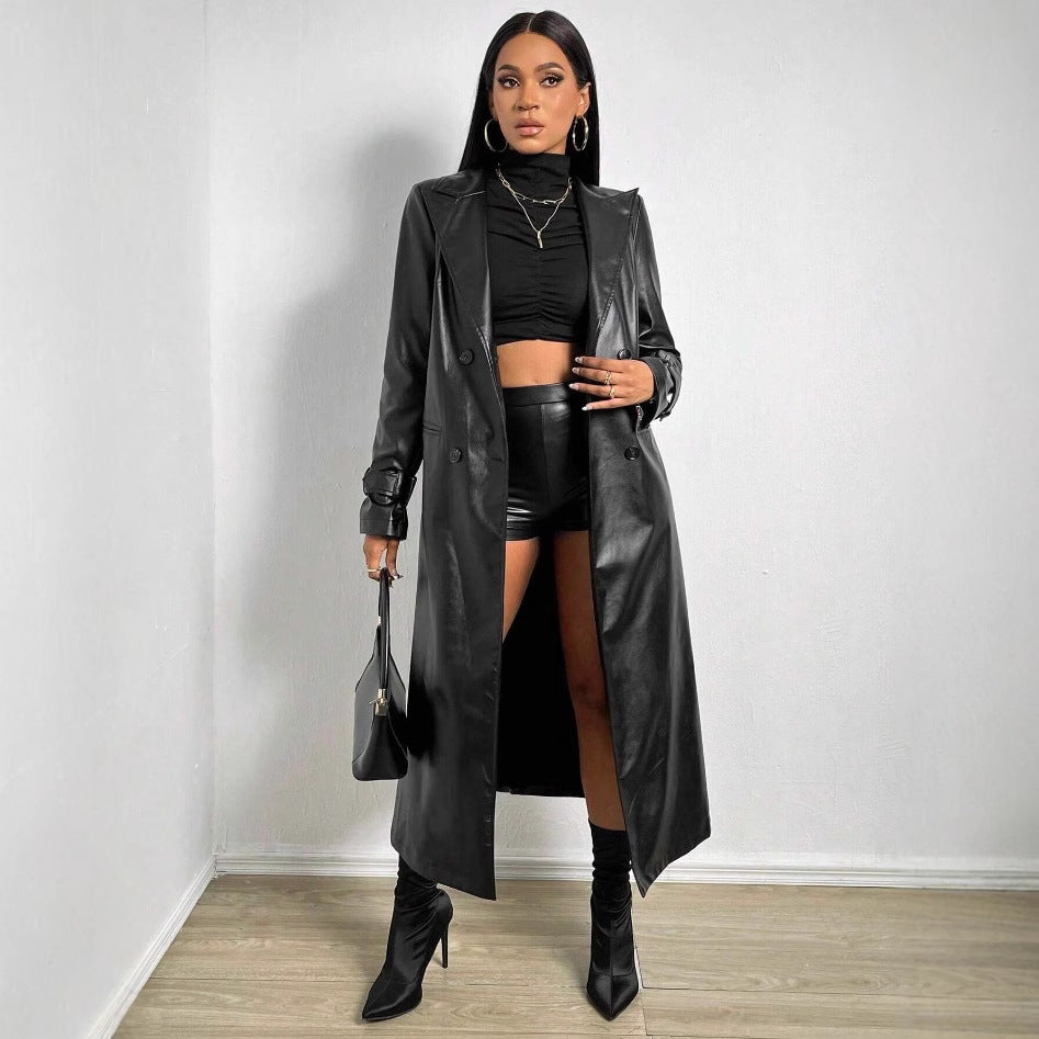 Ladies Elegant and Stylish Faux Leather Trench Coat Lune London